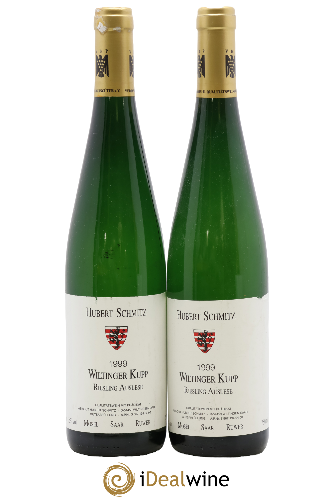 Vins Etrangers Allemagne Mosel Saar Riesling Auslese Wiltinger Kupp Hubert Schmitz 1999 - Lot de 2 bouteilles - 0