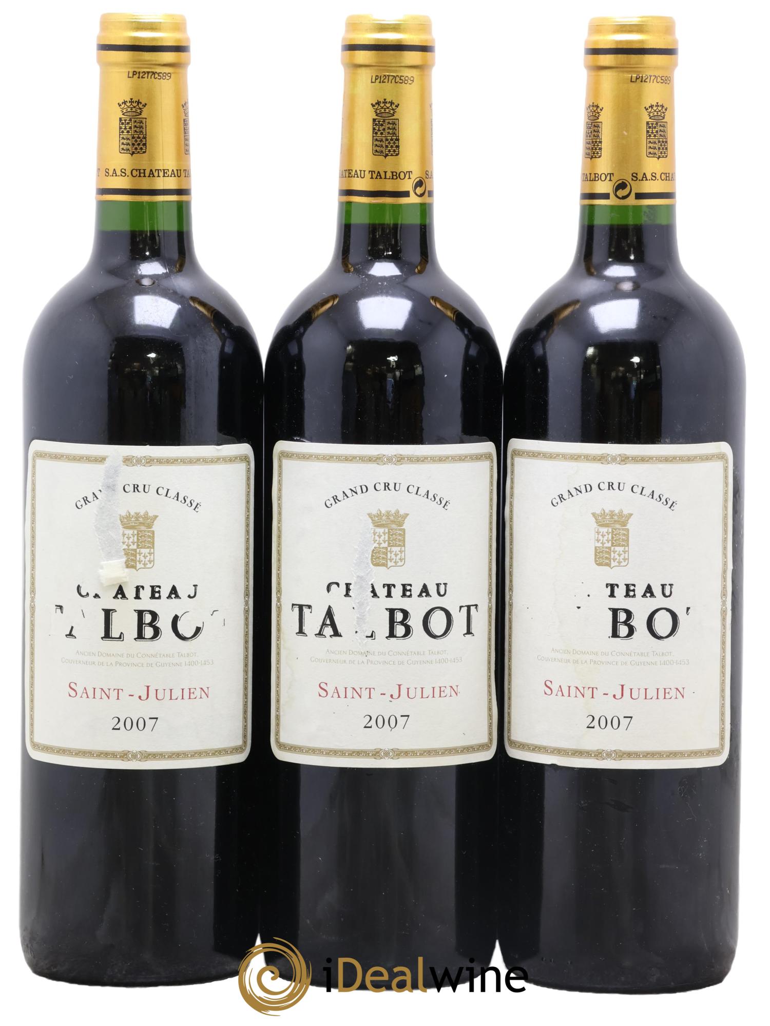 Château Talbot 4ème Grand Cru Classé 2007 - Lot of 3 bottles - 0