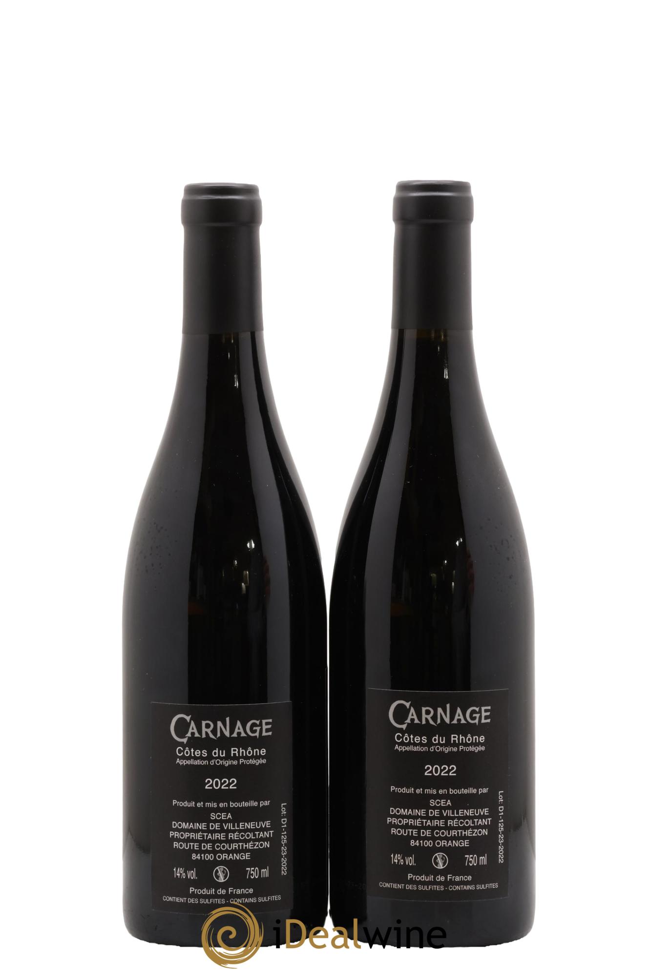 Côtes-du-Rhône Carnage Domaine Villeneuve 2022 - Lote de 2 botellas - 1