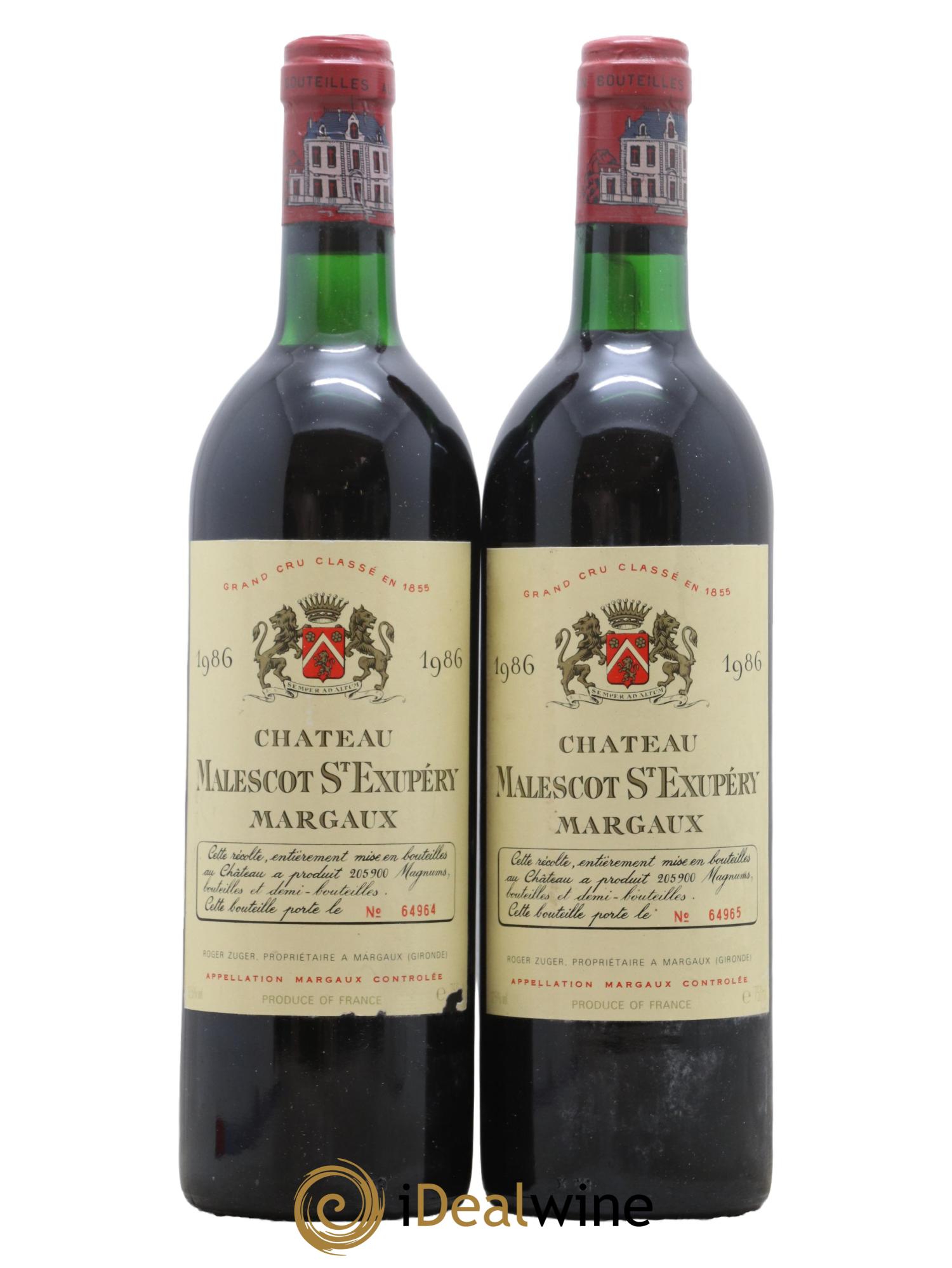 Château Malescot Saint-Exupéry 3ème Grand Cru Classé 1986 - Lot de 2 bouteilles - 0