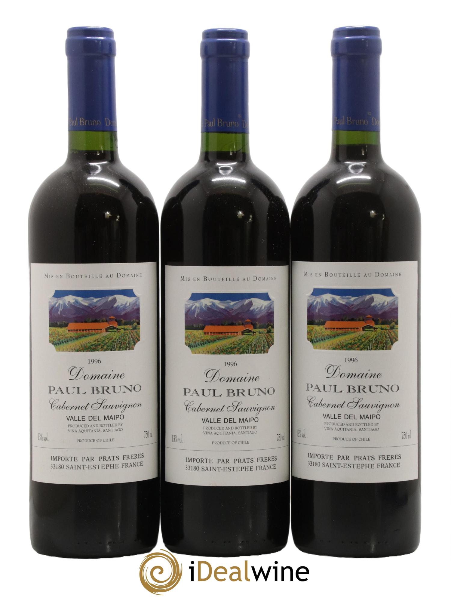Chili Valle Del Maipo Cabernet Sauvignon Domaine Paul Bruno 1996 - Lot de 3 bouteilles - 0