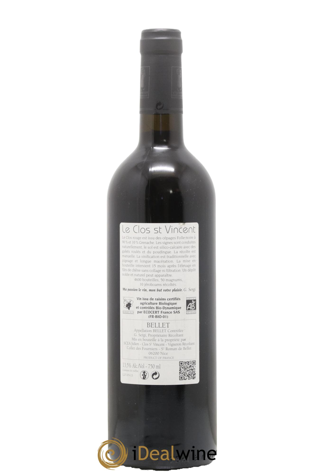 Bellet Clos Saint-Vincent Le Clos Famille Sicardi-Sergi 2011 - Lot de 1 bouteille - 1