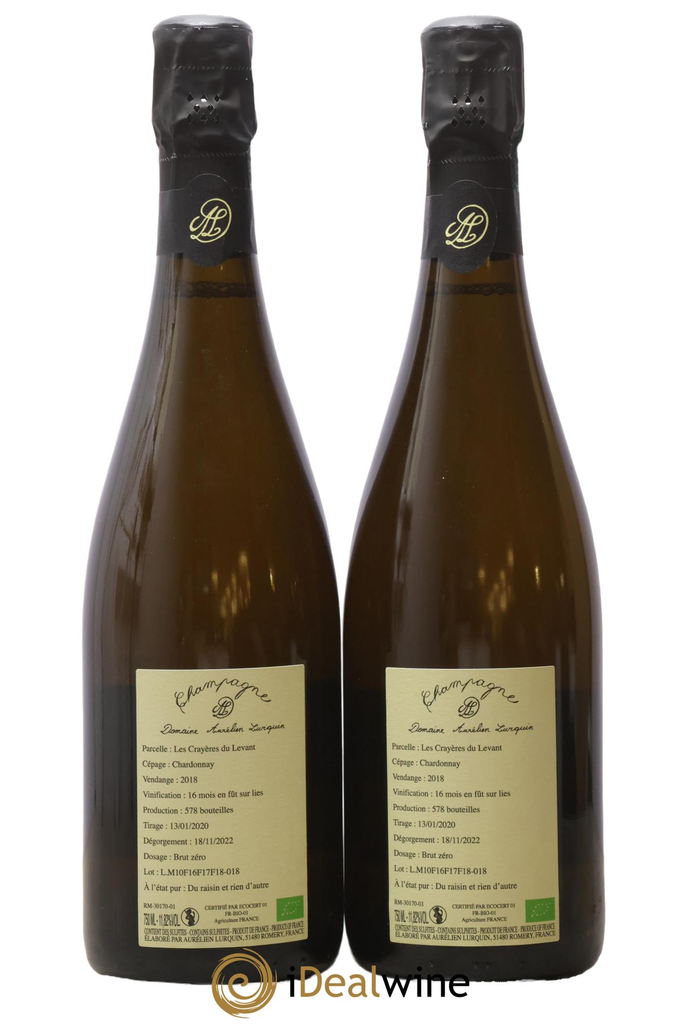 Chardonnay Les Crayères du Levant Aurélien Lurquin 2018 - Lot of 2 bottles - 1