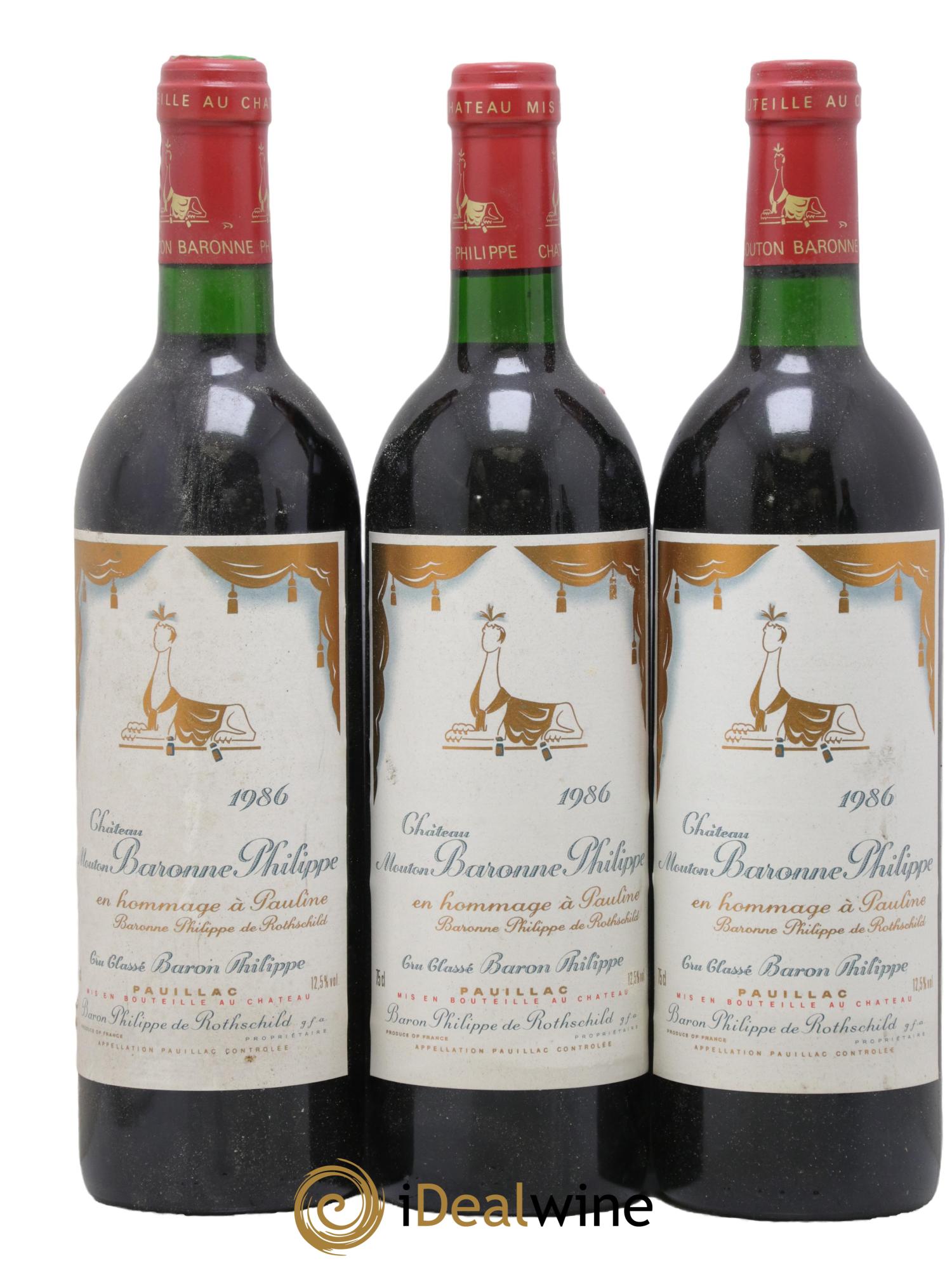Pauillac Château Mouton Baronne Philippe Rothschild 1986 - Lot de 3 bouteilles - 0