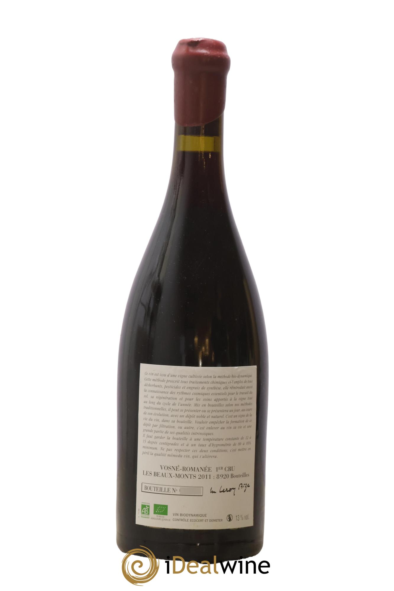 Vosne-Romanée 1er Cru Les Beaux-Monts Leroy (Domaine) 2011 - Lotto di 1 bottiglia - 1