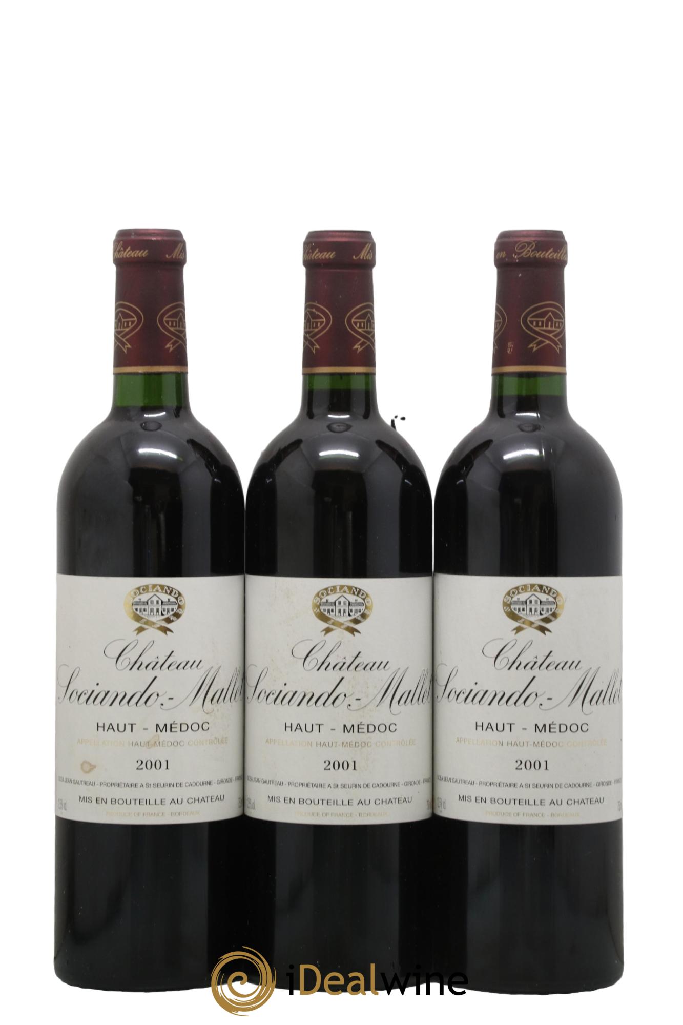 Château Sociando Mallet 2001 - Lotto di 3 bottiglie - 0