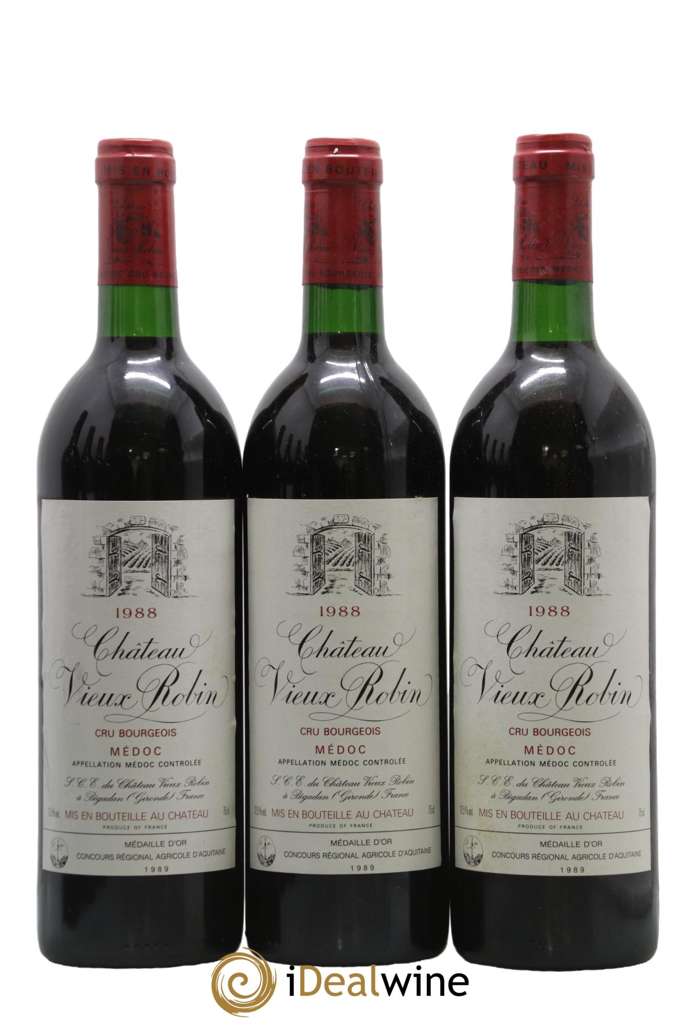 Château Vieux Robin Cru Bourgeois 1988 - Lotto di 3 bottiglie - 0