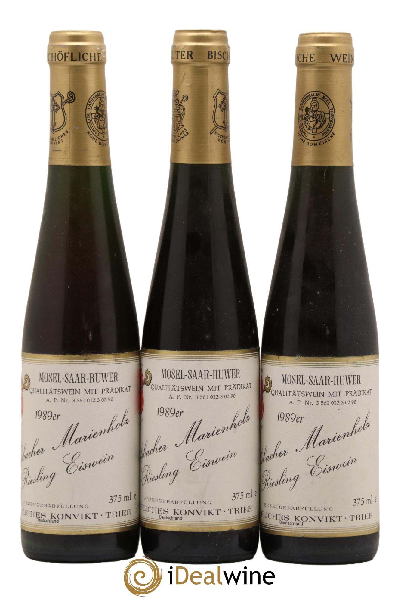 Riesling-Eiswein Bischofliches Konvikt Trier Eitelsbacher Marienholz 1989 - Posten von 3 Demi-Flaschen - 0