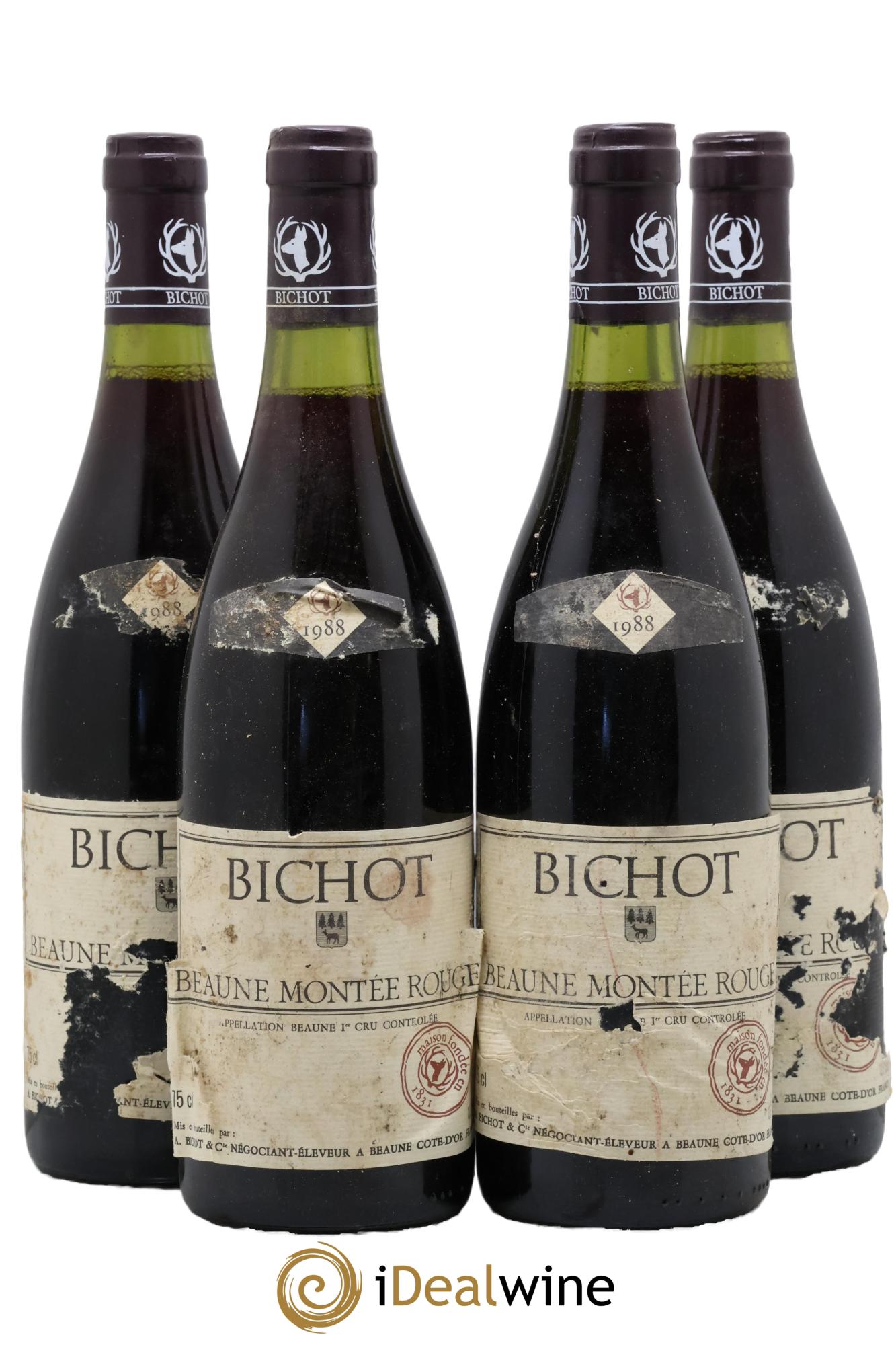 Beaune 1er Cru Montée Rouge Bichot 1988 - Lot de 4 bouteilles - 0