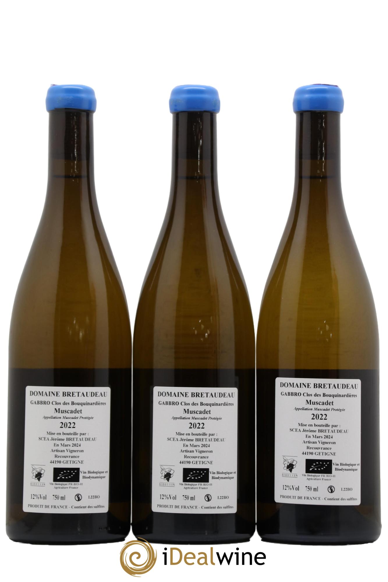 Muscadet-Sèvre-et-Maine Gabbro Clos des Bouquinardières Jérôme Bretaudeau - Domaine de Bellevue 2022 - Lot de 3 bouteilles - 1