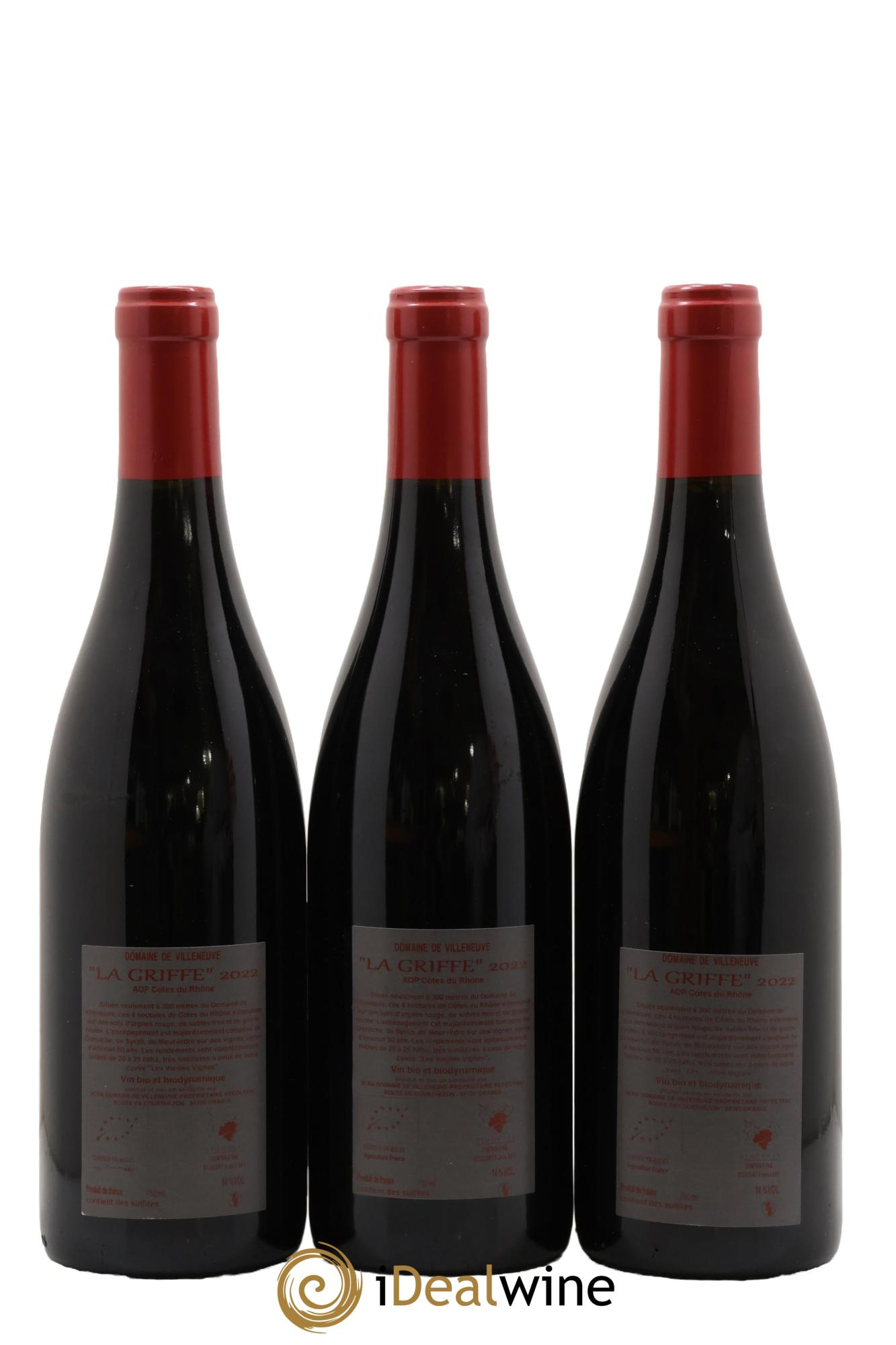 Côtes-du-Rhône La Griffe Domaine de Villeneuve 2022 - Lote de 3 botellas - 1