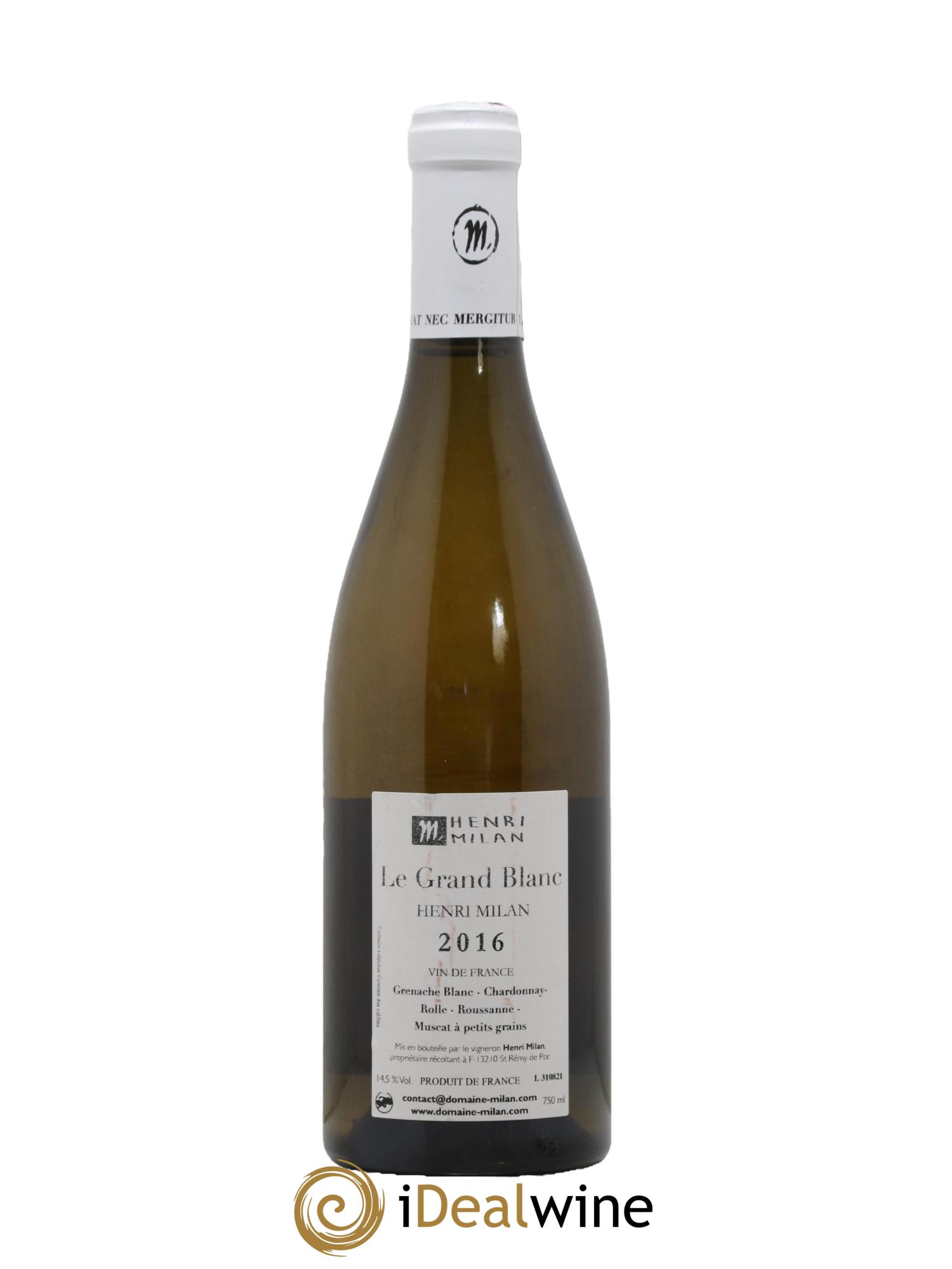 Vin de France Le Grand Blanc Henri Milan 2016 - Lot de 1 bouteille - 1