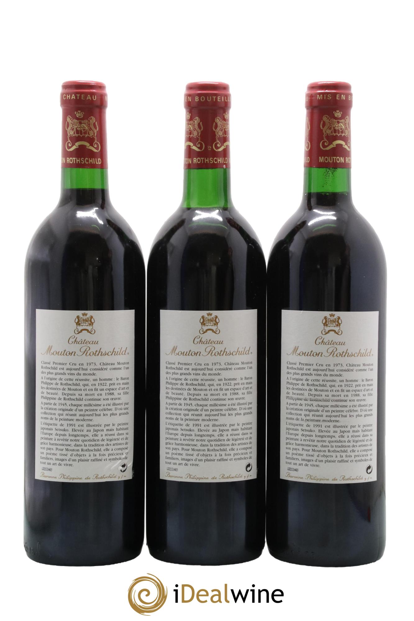 Château Mouton Rothschild 1er Grand Cru Classé 1991 - Lot de 3 bouteilles - 1