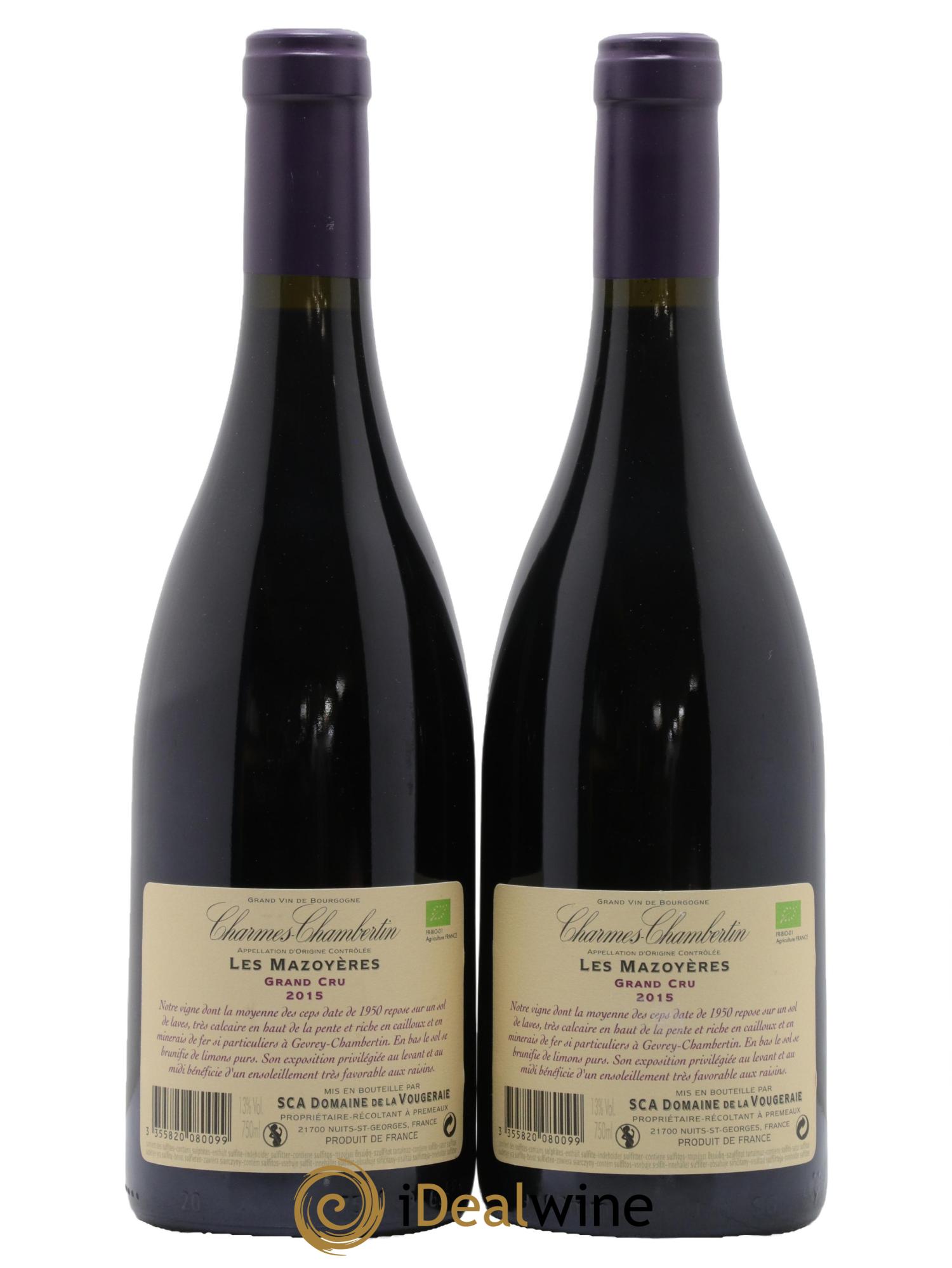 Charmes-Chambertin Grand Cru Les Mazoyères La Vougeraie 2015 - Lot de 2 bouteilles - 1