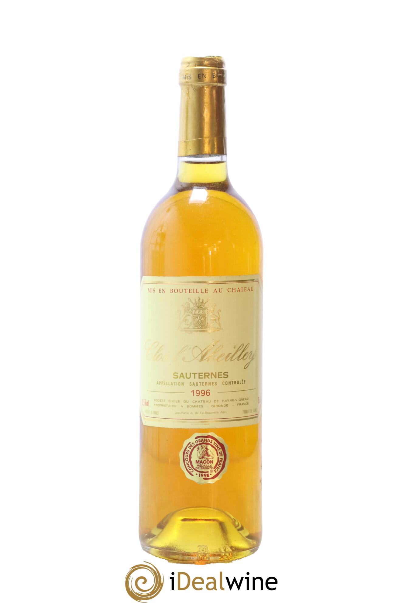 Sauternes Clos L'Abeilley 1996 - Posten von 1 Flasche - 0
