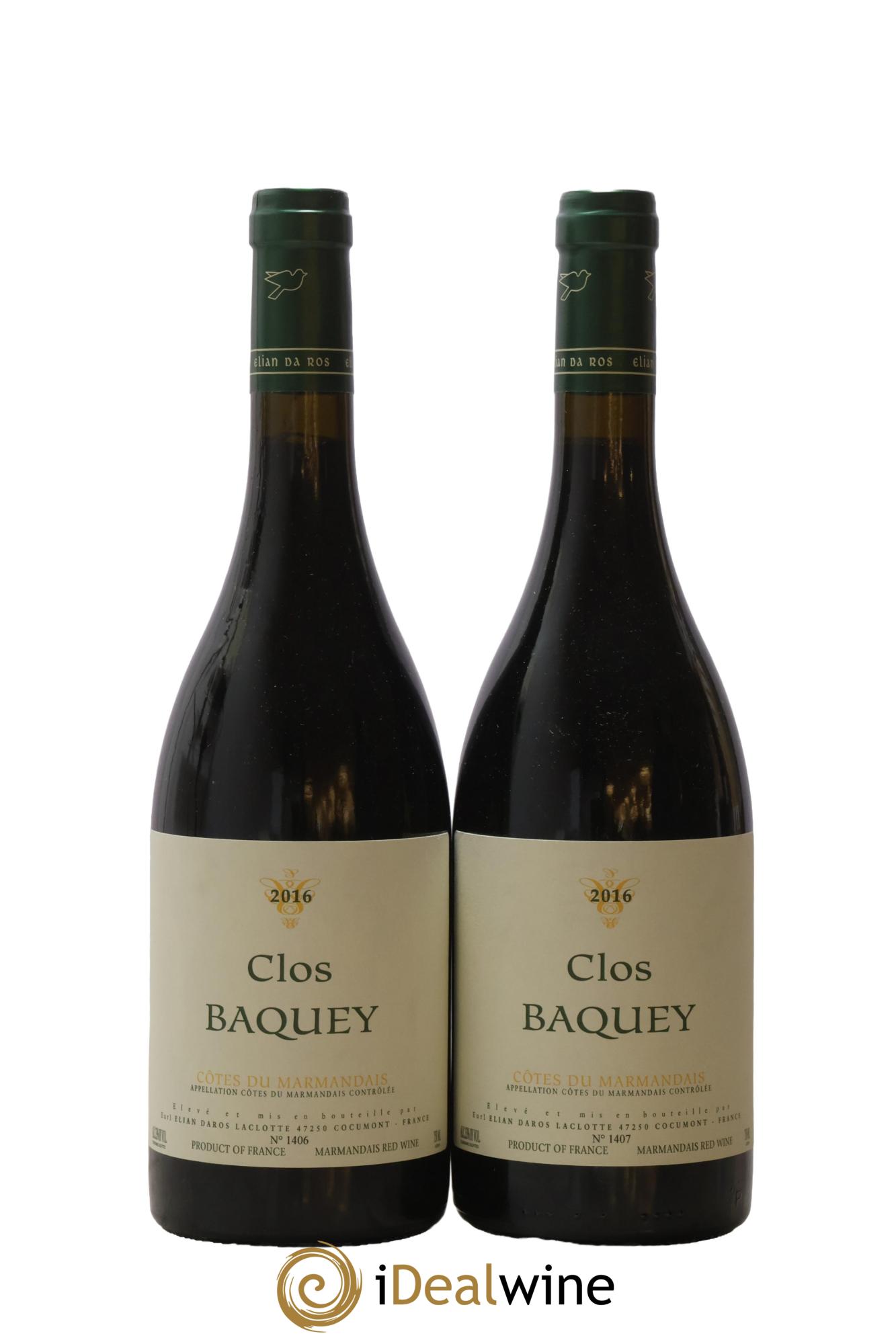 Côtes du Marmandais Clos Baquey Elian Da Ros (Domaine) 2016 - Lot de 2 bouteilles - 0