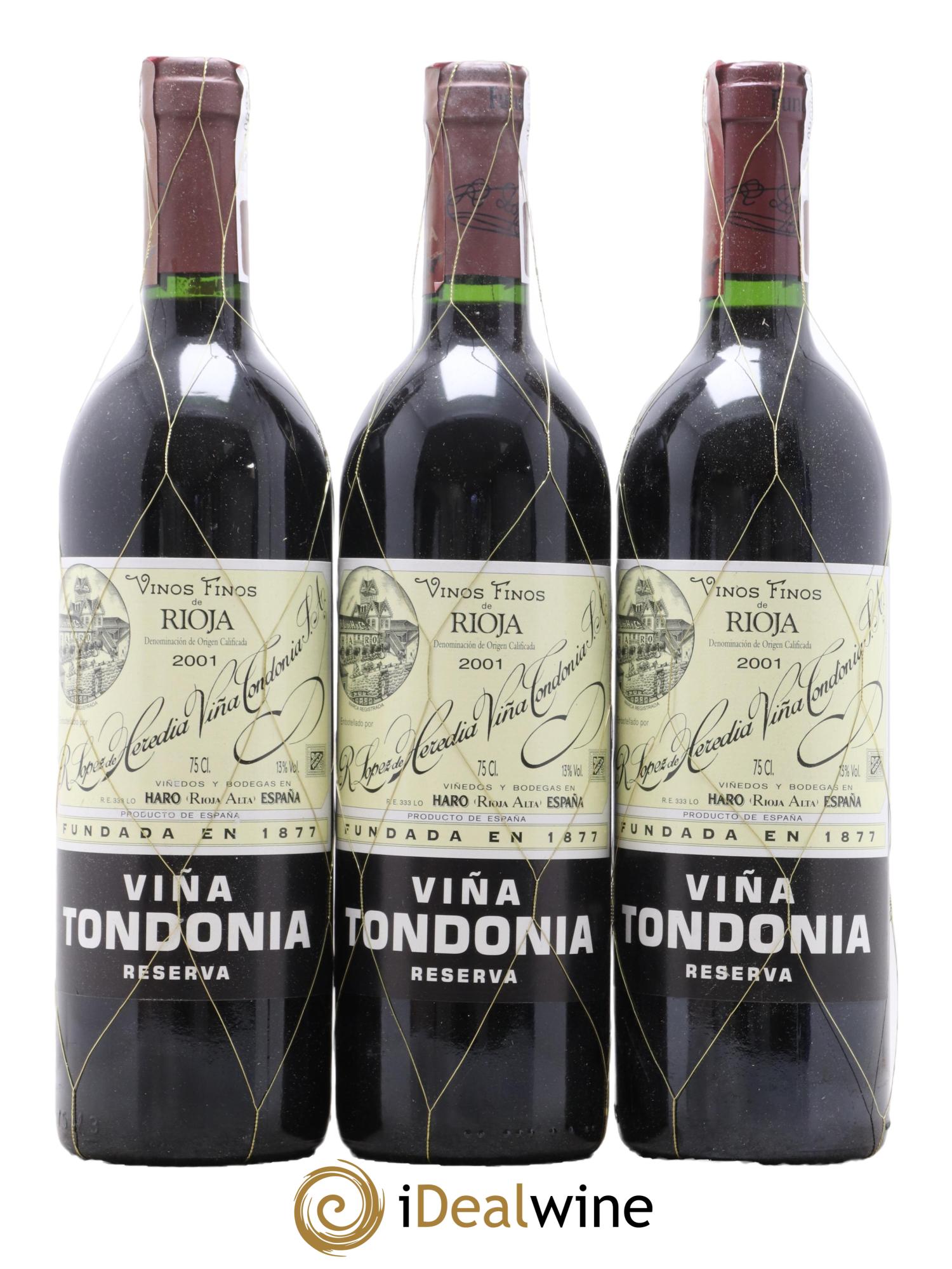 Rioja DOCA Reserva Vina Tondonia R. Lopez de Heredia 2001 - Lot de 3 bouteilles - 0