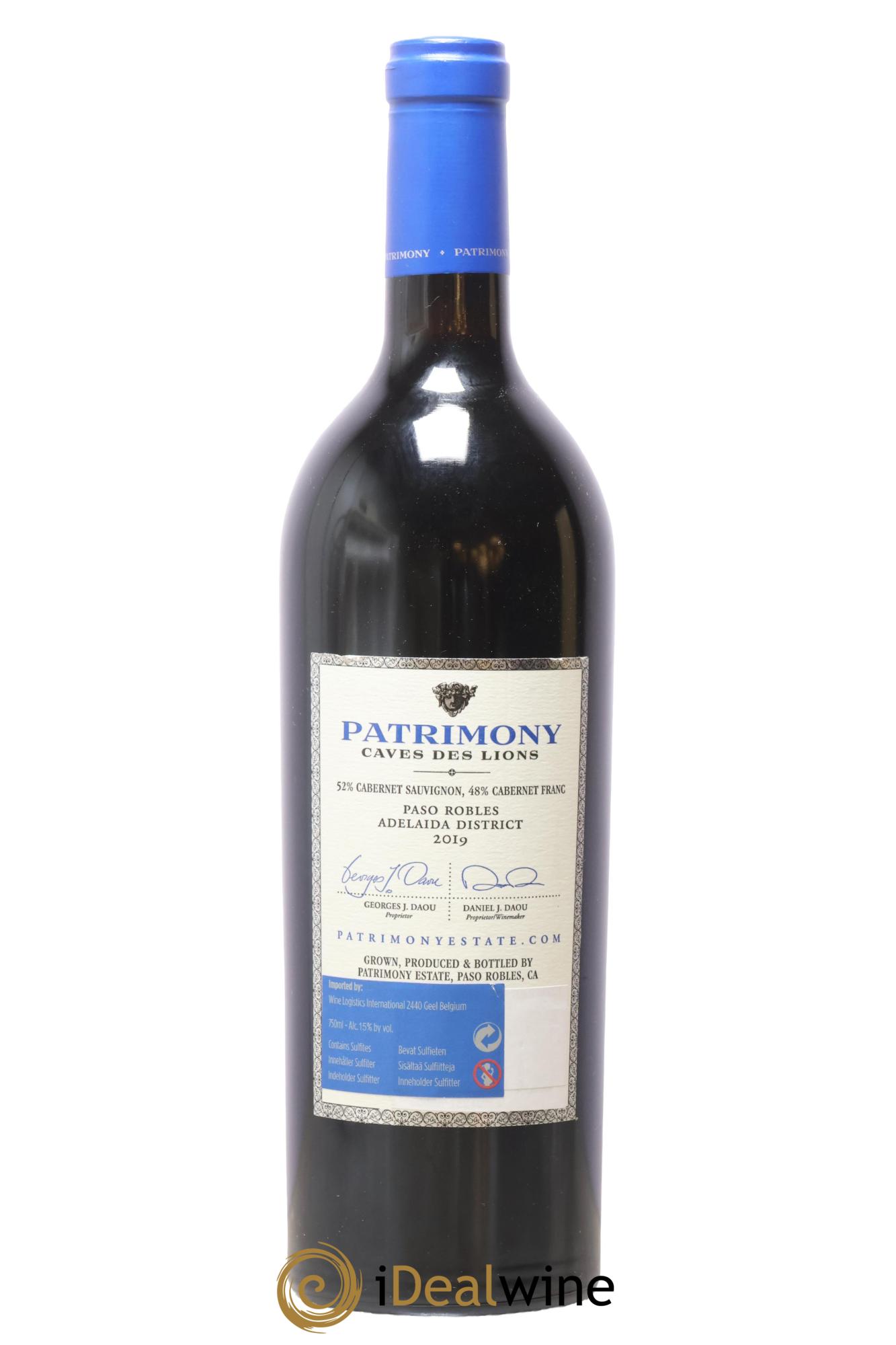 USA Adelaida District Patrimony Caves des Lions Paso Robles 2019 - Lot de 1 bouteille - 1