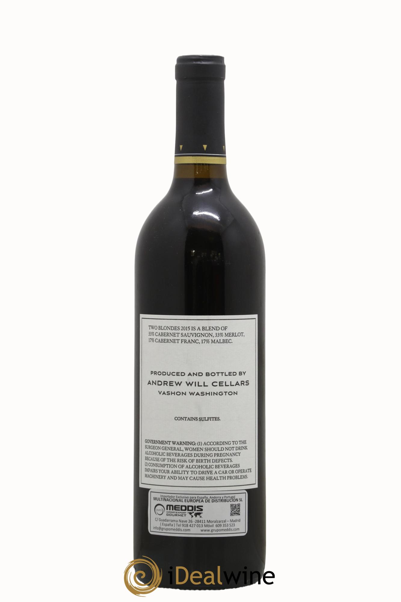 USA Yakima Valley Two Blondes Vineayard Andrew Will 2015 - Lot de 1 bouteille - 1