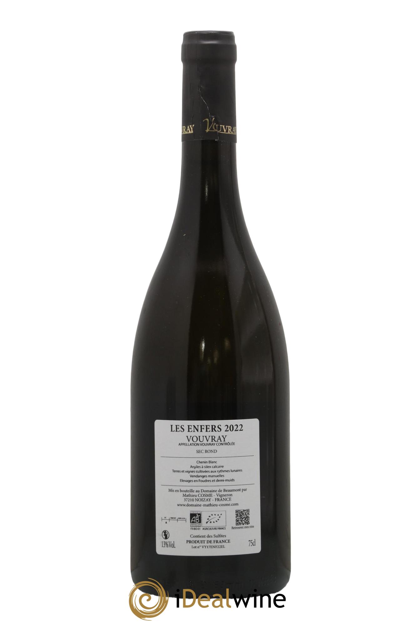 Vouvray Les Enfers Domaine Mathieu Cosme 2022 - Lot de 1 bouteille - 1