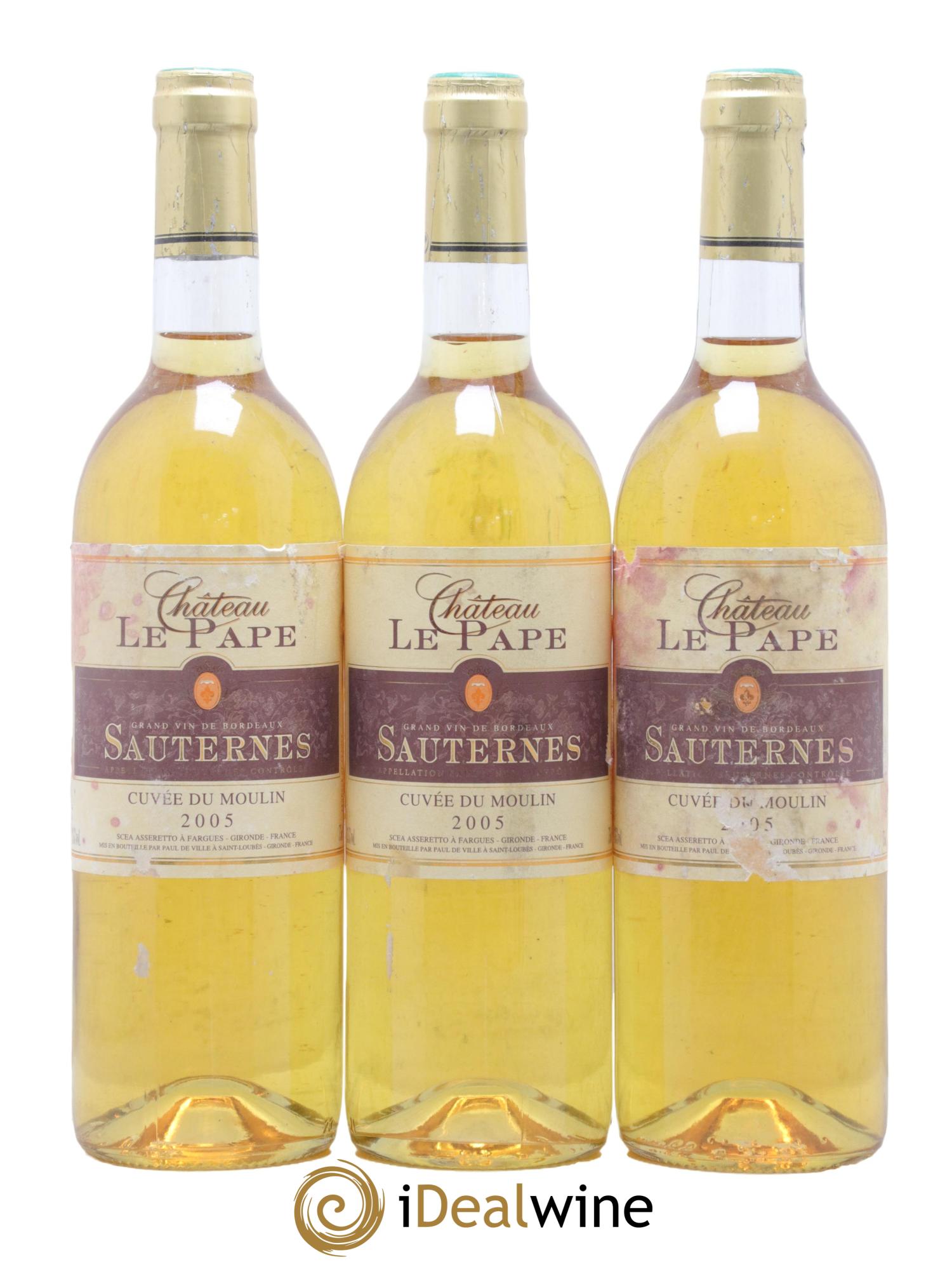 Sauternes Moulin Château Le Pape 2005 - Lotto di 3 bottiglie - 0