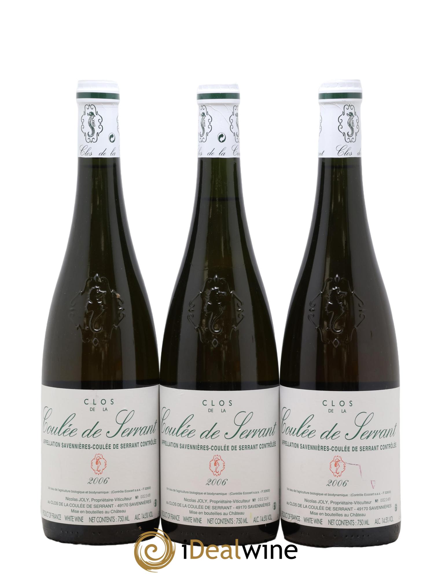 Savennières Clos de la Coulée de Serrant Vignobles de la Coulée de Serrant - Nicolas Joly 2006 - Lot of 3 bottles - 0